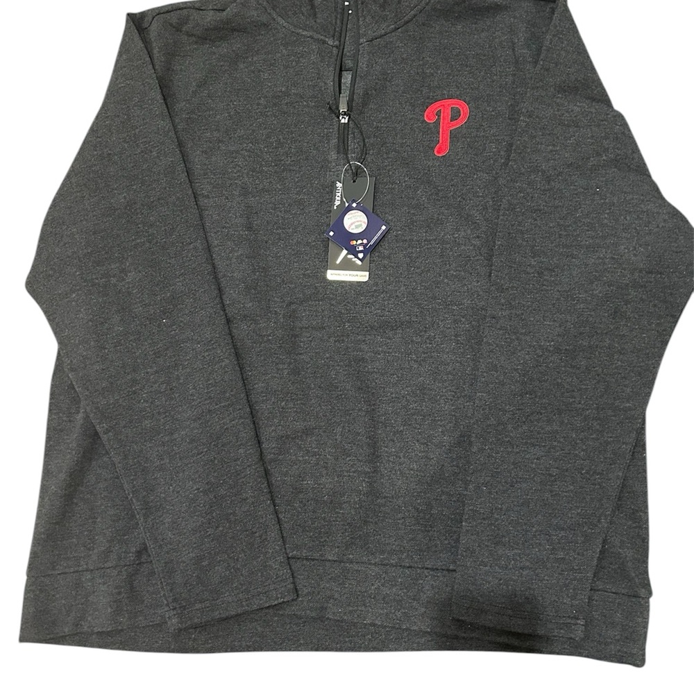 Antigua Men’s Black Sleeve QTR Zip Pullover Philadelphia Phillies - Picture 2 of 4